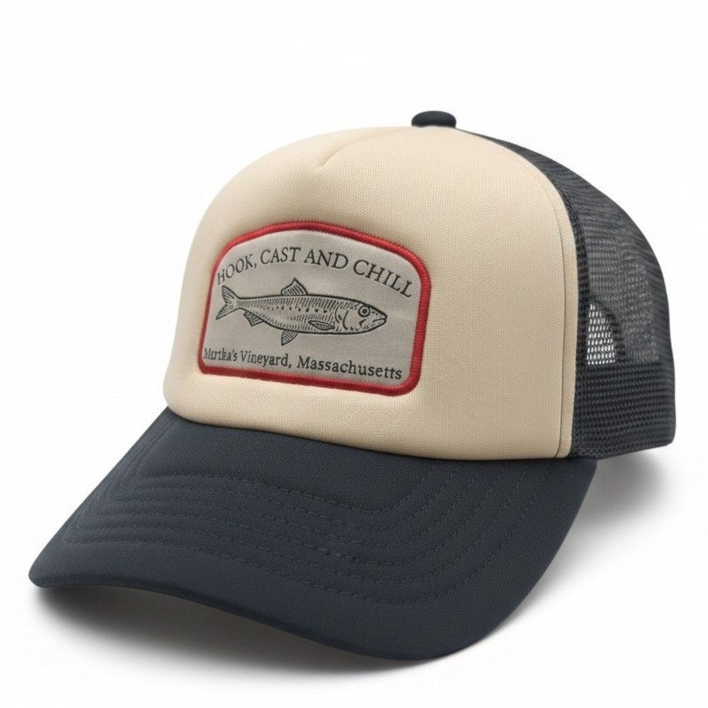 La Valentina Martha's Vineyard Hook Cast Chill Trucker Hat Navy Cream Snapback